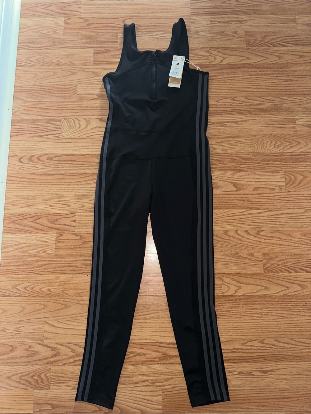 adidas Black Sleeveless Jumpsuit with Gray Side Stripes